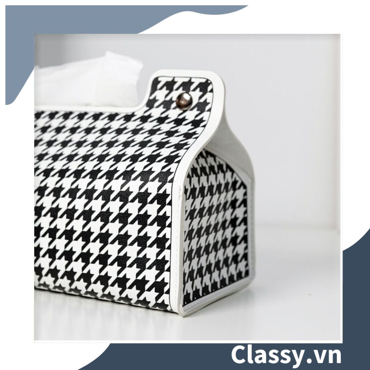  [GIAO HÀNG 7-25 NGÀY] Classy Hộp đựng khăn giấy màu trắng đen, họa tiết sang trọng PK1383 