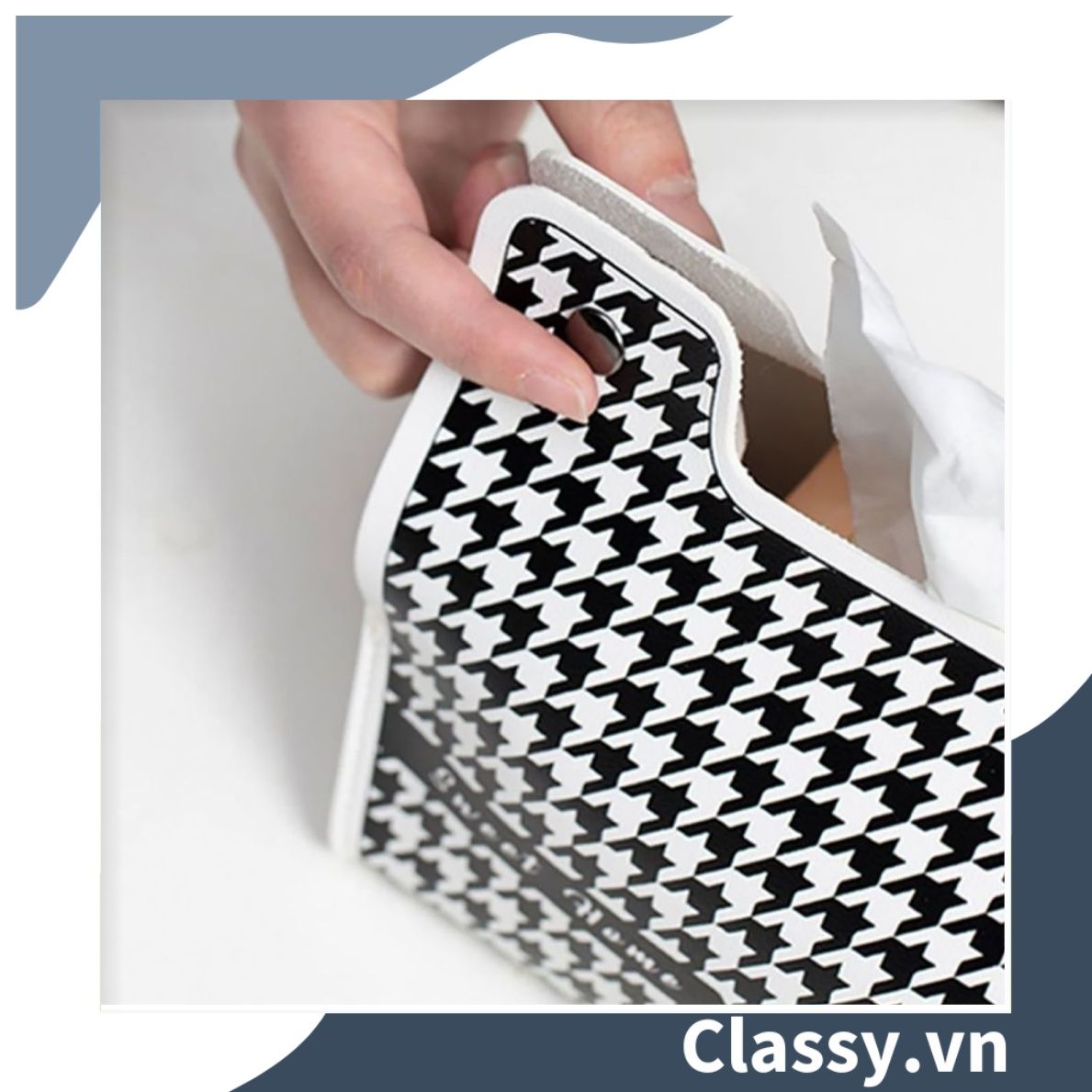  [GIAO HÀNG 7-25 NGÀY] Classy Hộp đựng khăn giấy màu trắng đen, họa tiết sang trọng PK1383 