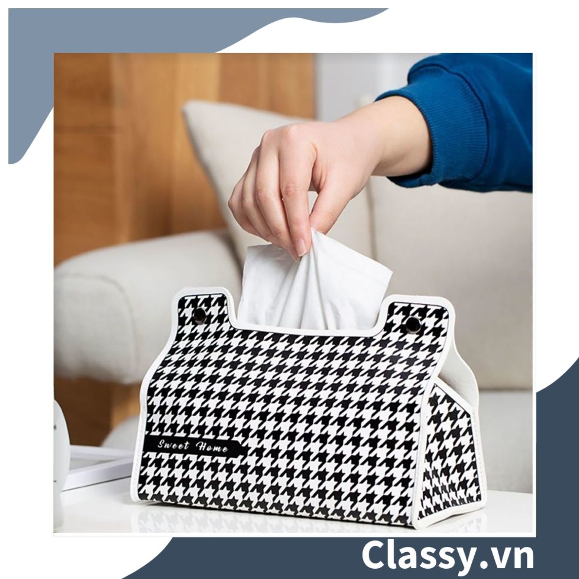  Classy Hộp đựng khăn giấy màu trắng đen, họa tiết sang trọng PK1383 