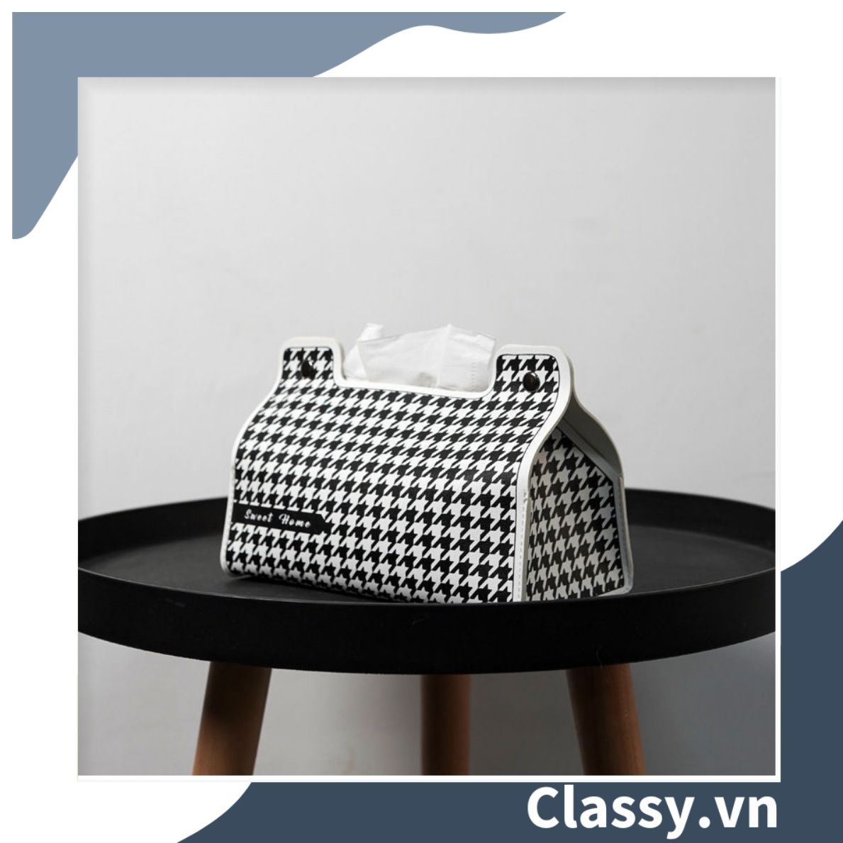  Classy Hộp đựng khăn giấy màu trắng đen, họa tiết sang trọng PK1383 