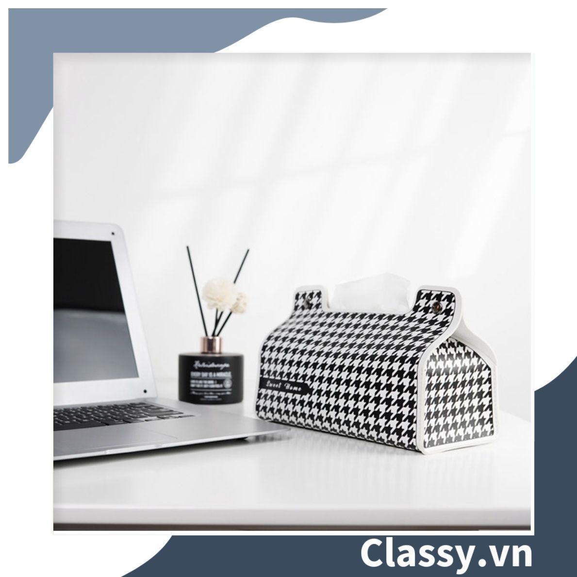  [GIAO HÀNG 7-25 NGÀY] Classy Hộp đựng khăn giấy màu trắng đen, họa tiết sang trọng PK1383 