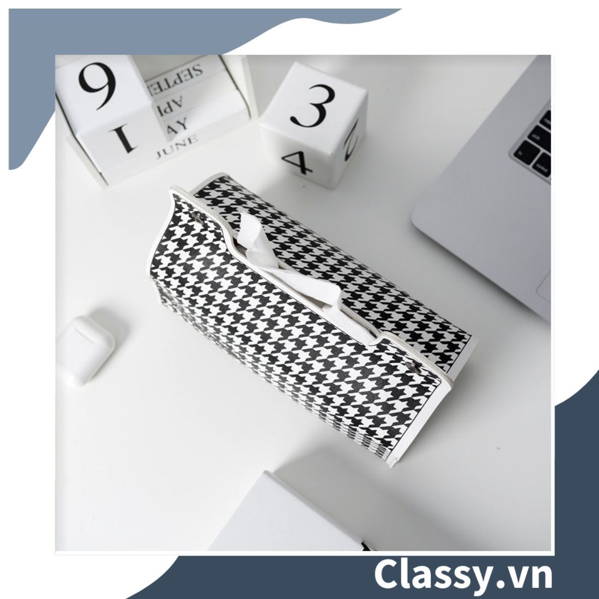  [GIAO HÀNG 7-25 NGÀY] Classy Hộp đựng khăn giấy màu trắng đen, họa tiết sang trọng PK1383 