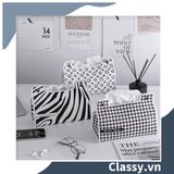  [GIAO HÀNG 7-25 NGÀY] Classy Hộp đựng khăn giấy màu trắng đen, họa tiết sang trọng PK1383 
