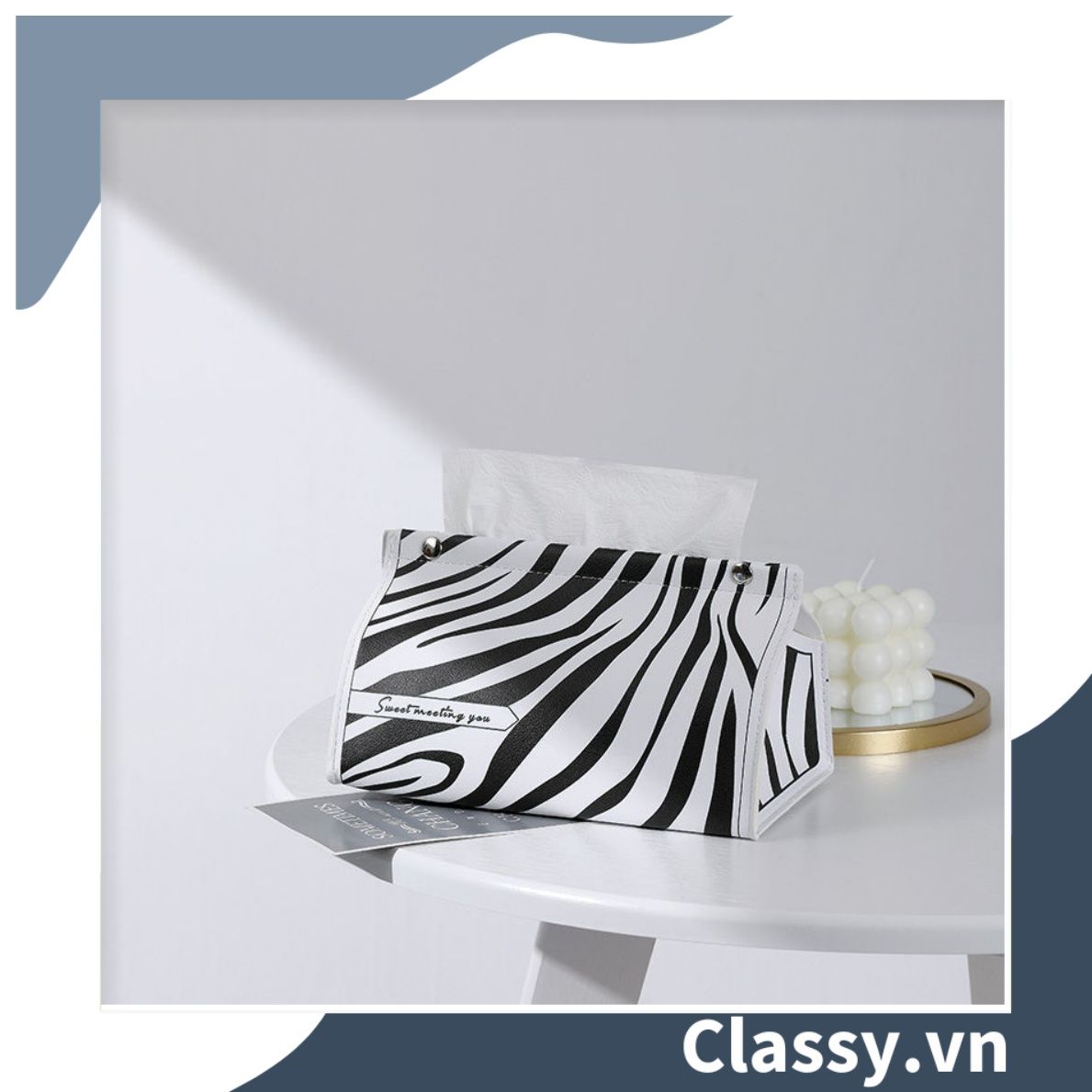  [GIAO HÀNG 7-25 NGÀY] Classy Hộp đựng khăn giấy màu trắng đen, họa tiết sang trọng PK1383 