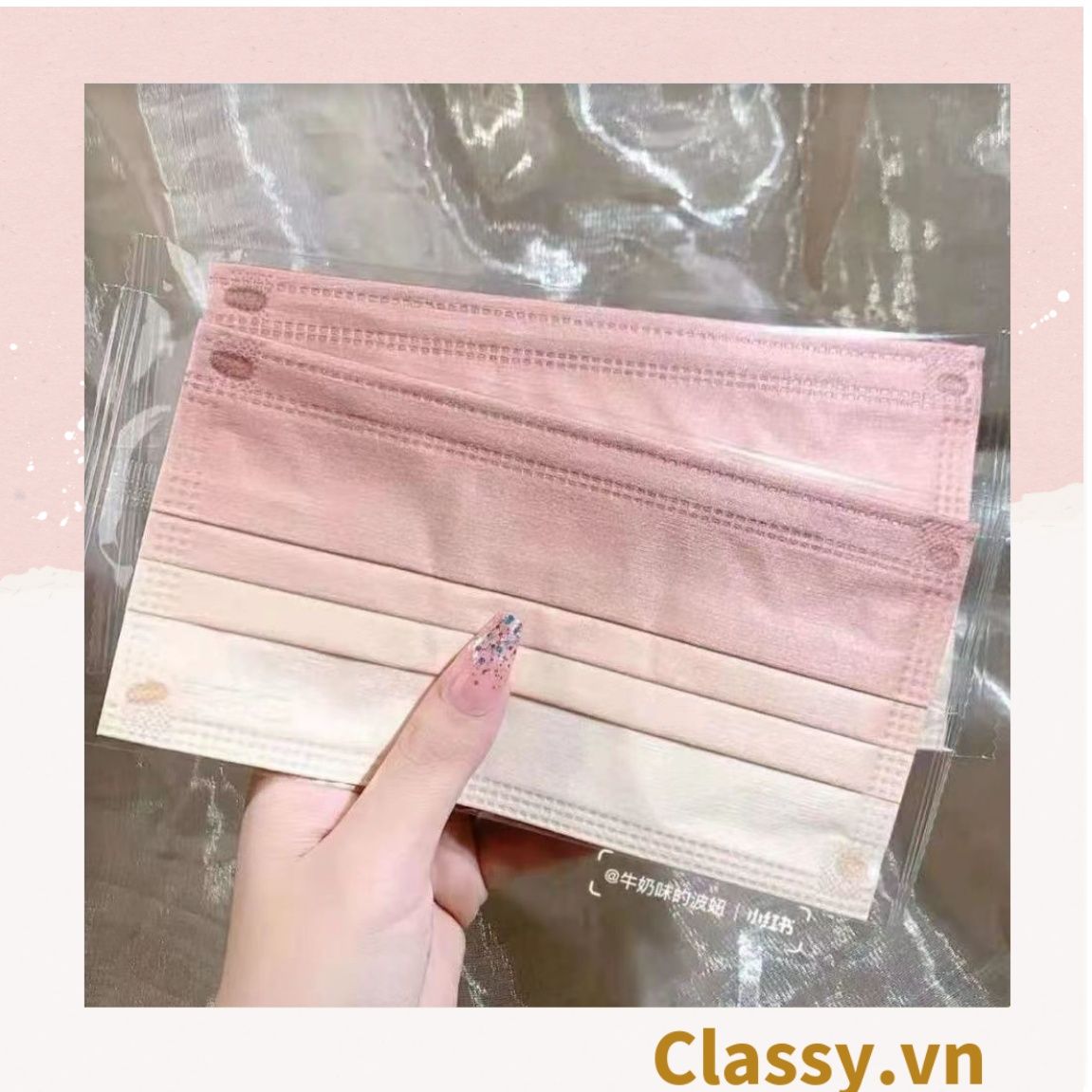  [GIAO HÀNG 7-25 NGÀY]  Combo 500 chiếc khẩu trang Classy màu loang tông hồng, giúp kháng khuẩn PK1387 