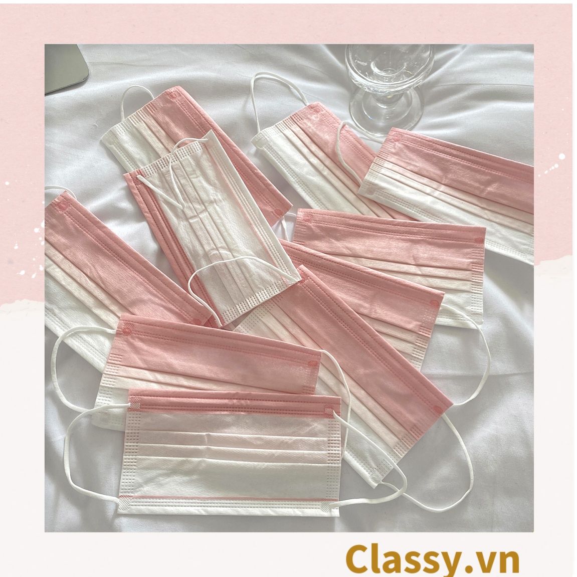  [GIAO HÀNG 7-25 NGÀY]  Combo 500 chiếc khẩu trang Classy màu loang tông hồng, giúp kháng khuẩn PK1387 