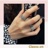  Classy Nhẫn hở họa tiết bàn cờ phối xanh và đen độc đáo PK1395 