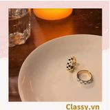  Classy Nhẫn hở họa tiết bàn cờ phối xanh và đen độc đáo PK1395 