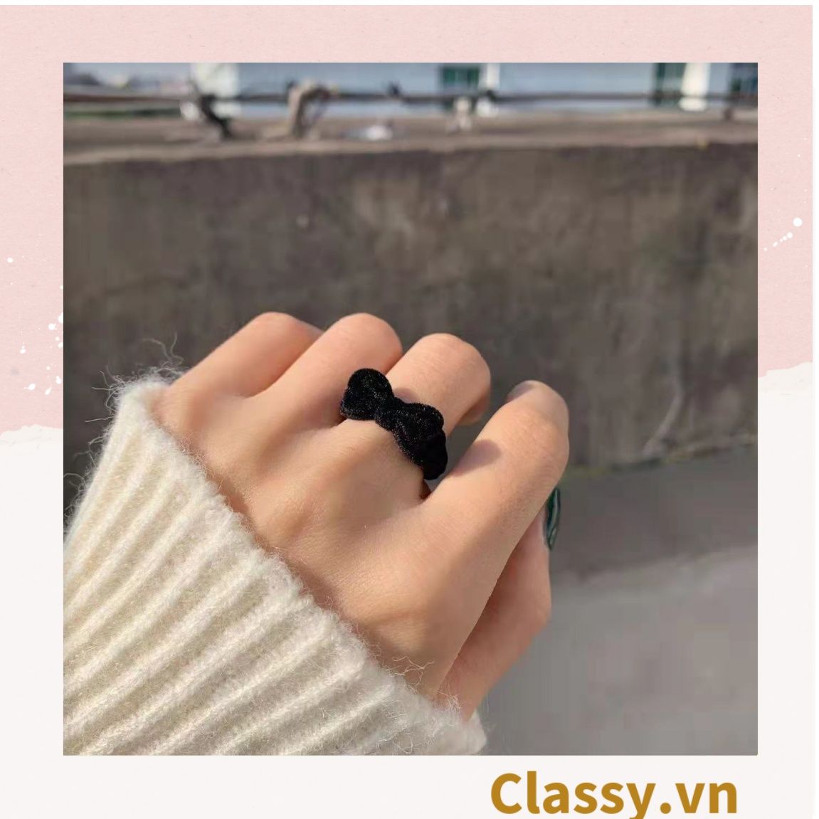  Classy Nhẫn hở bọc vải nhung họa tiết gấu và thỏ độc đáo PK1396 