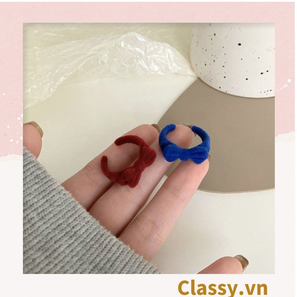  Classy Nhẫn hở bọc vải nhung họa tiết gấu và thỏ độc đáo PK1396 