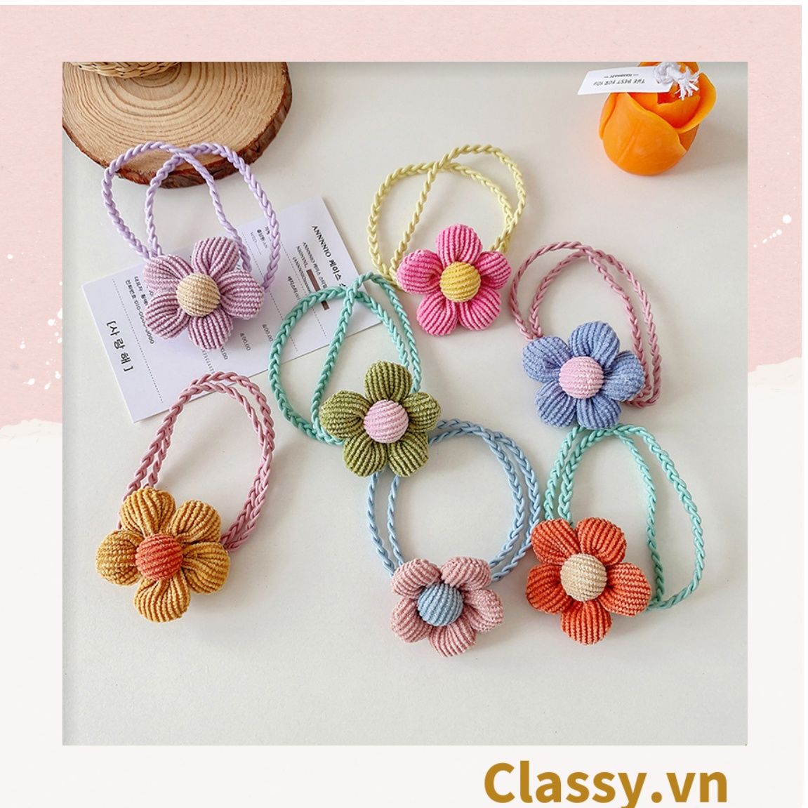  Classy Dây cột tóc hai dây hình bông hoa năm cánh nhiều màu tạo nét nữ tính cho nàng PK1399 