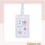  Thẻ đeo bảng tên dọc, nhựa trong suốt cao cấp, dây đeo màu pastel PK1403 