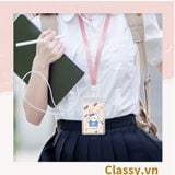  Thẻ đeo bảng tên dọc, nhựa trong suốt cao cấp, dây đeo màu pastel PK1403 