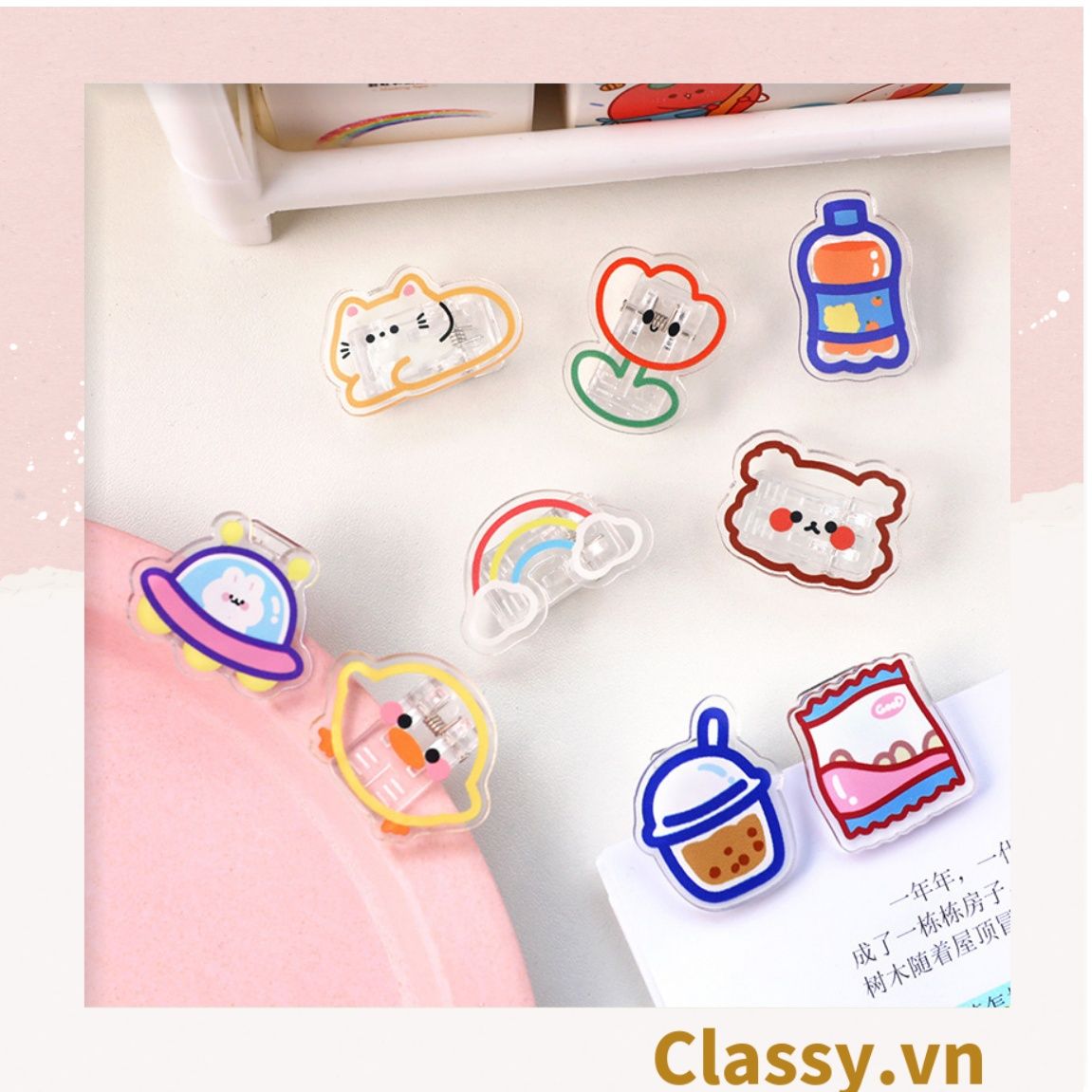  [GIAO HÀNG 7-25 NGÀY]  Classy Kẹp giấy bằng nhựa cứng nhiều họa tiết cute Hàn Quốc PK1414 