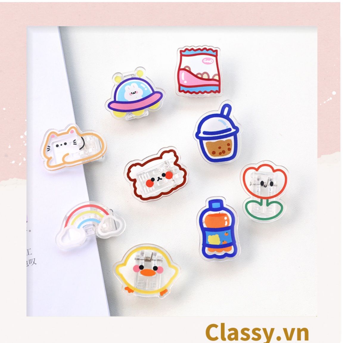  [GIAO HÀNG 7-25 NGÀY]  Classy Kẹp giấy bằng nhựa cứng nhiều họa tiết cute Hàn Quốc PK1414 