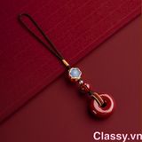  Classy Móc khóa phong thủy dài 21 cm hạt chu sa đỏ mang ý nghĩa may mắn gắn chìa khóa, điện thoại, sổ tay PK1420 