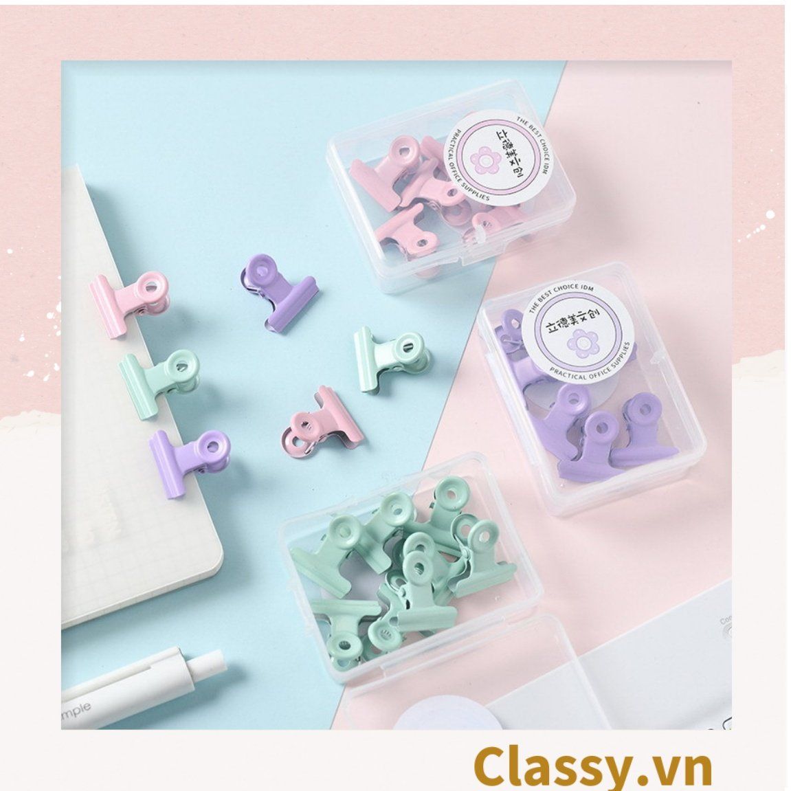  [GIAO HÀNG 7-25 NGÀY]  Classy Hộp kẹp giấy bằng thép không gỉ màu pastel PK1421 