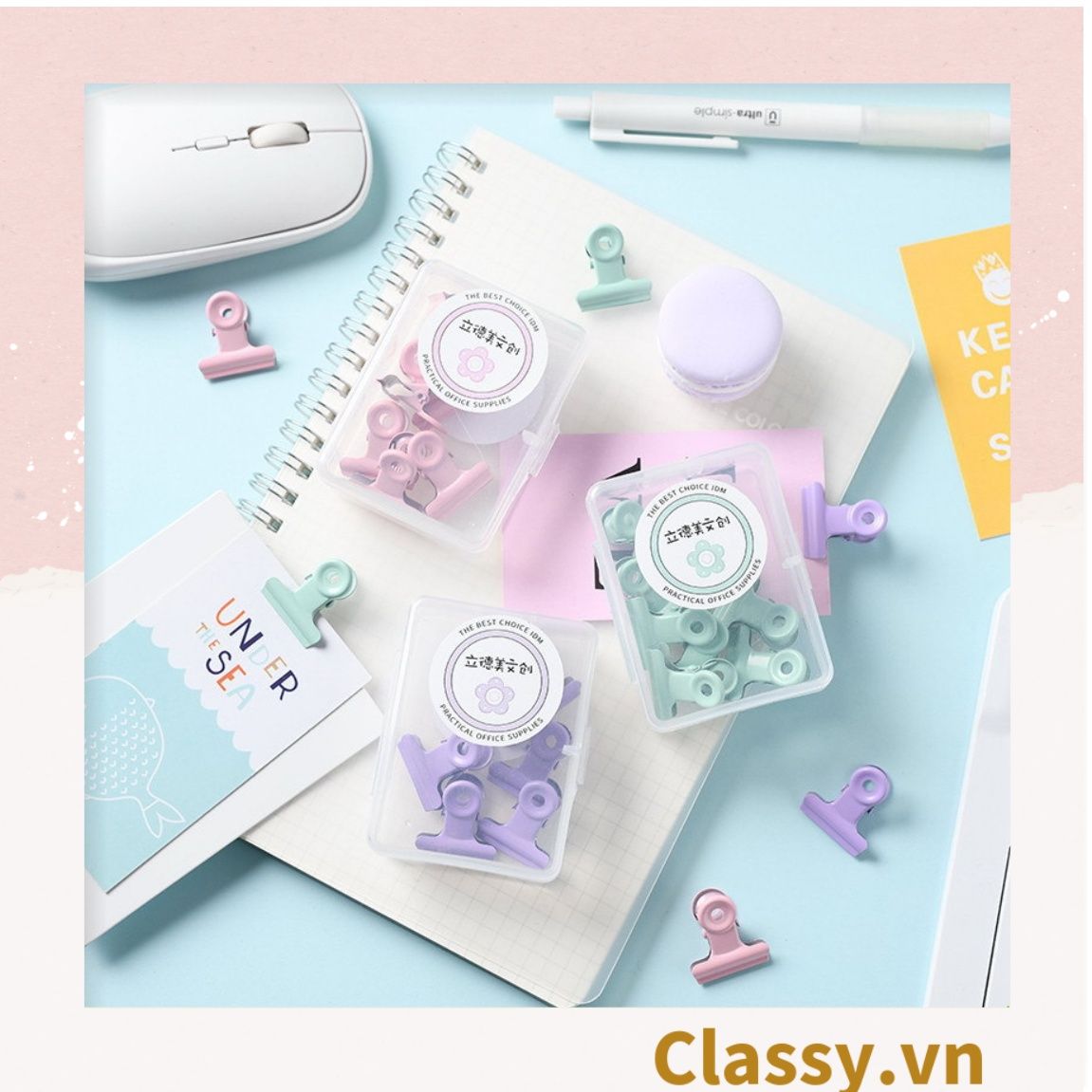  [GIAO HÀNG 7-25 NGÀY]  Classy Hộp kẹp giấy bằng thép không gỉ màu pastel PK1421 