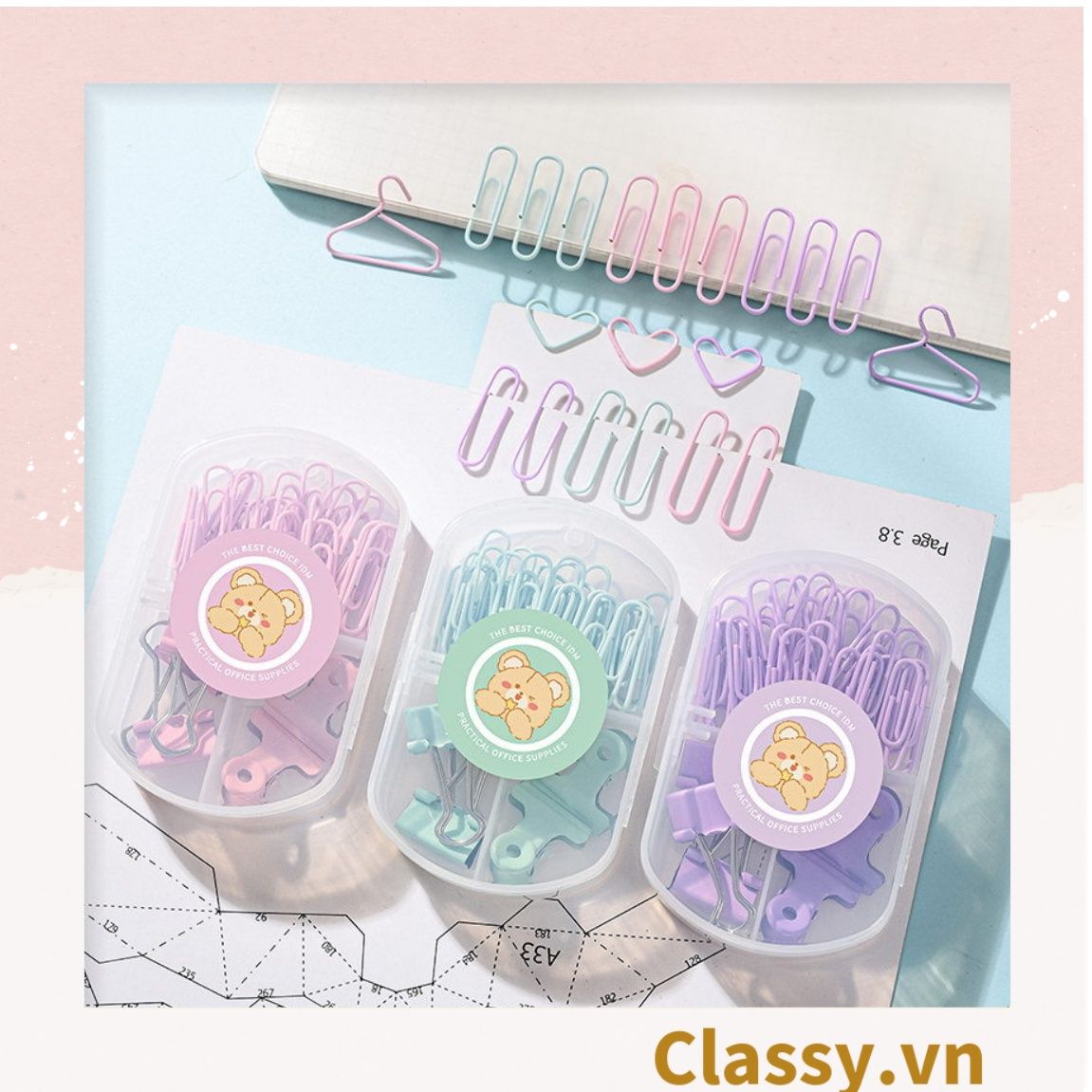  [GIAO HÀNG 7-25  NGÀY]  Classy Ghim giấy, kẹp giấy hộp ba ngăn, màu sắc đa dạng văn phòng phẩm tiện lợi PK1423 