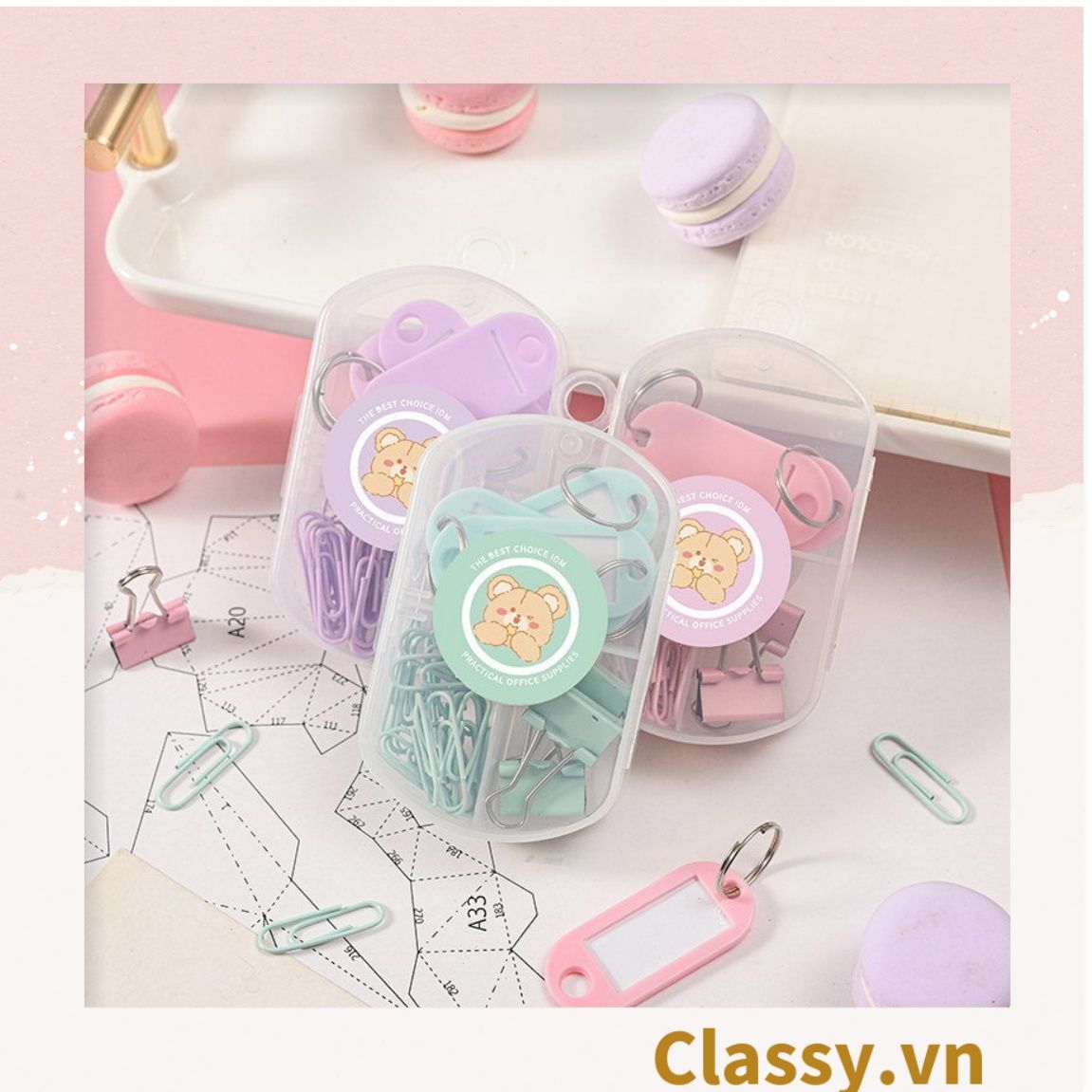  [GIAO HÀNG 7-25  NGÀY]  Classy Ghim giấy, kẹp giấy hộp ba ngăn, màu sắc đa dạng văn phòng phẩm tiện lợi PK1423 