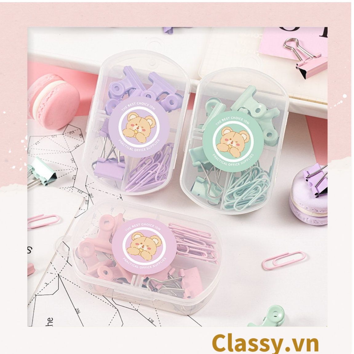  [GIAO HÀNG 7-25  NGÀY]  Classy Ghim giấy, kẹp giấy hộp ba ngăn, màu sắc đa dạng văn phòng phẩm tiện lợi PK1423 