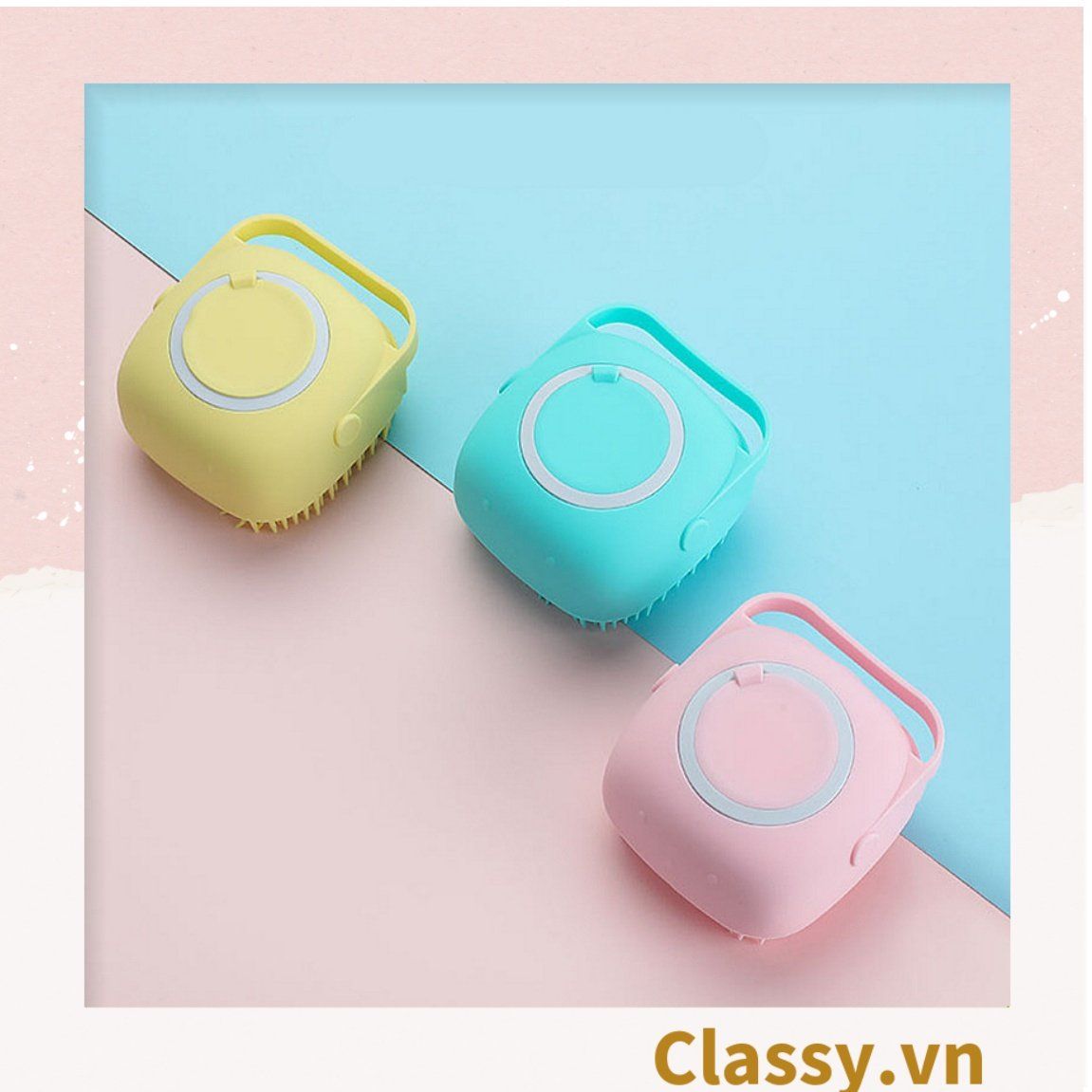  [GIAO HÀNG 7-25 NGÀY]  Classy Bàn chải tắm silicon tạo bọt matxa, đầu lông mềm mại PK1424 