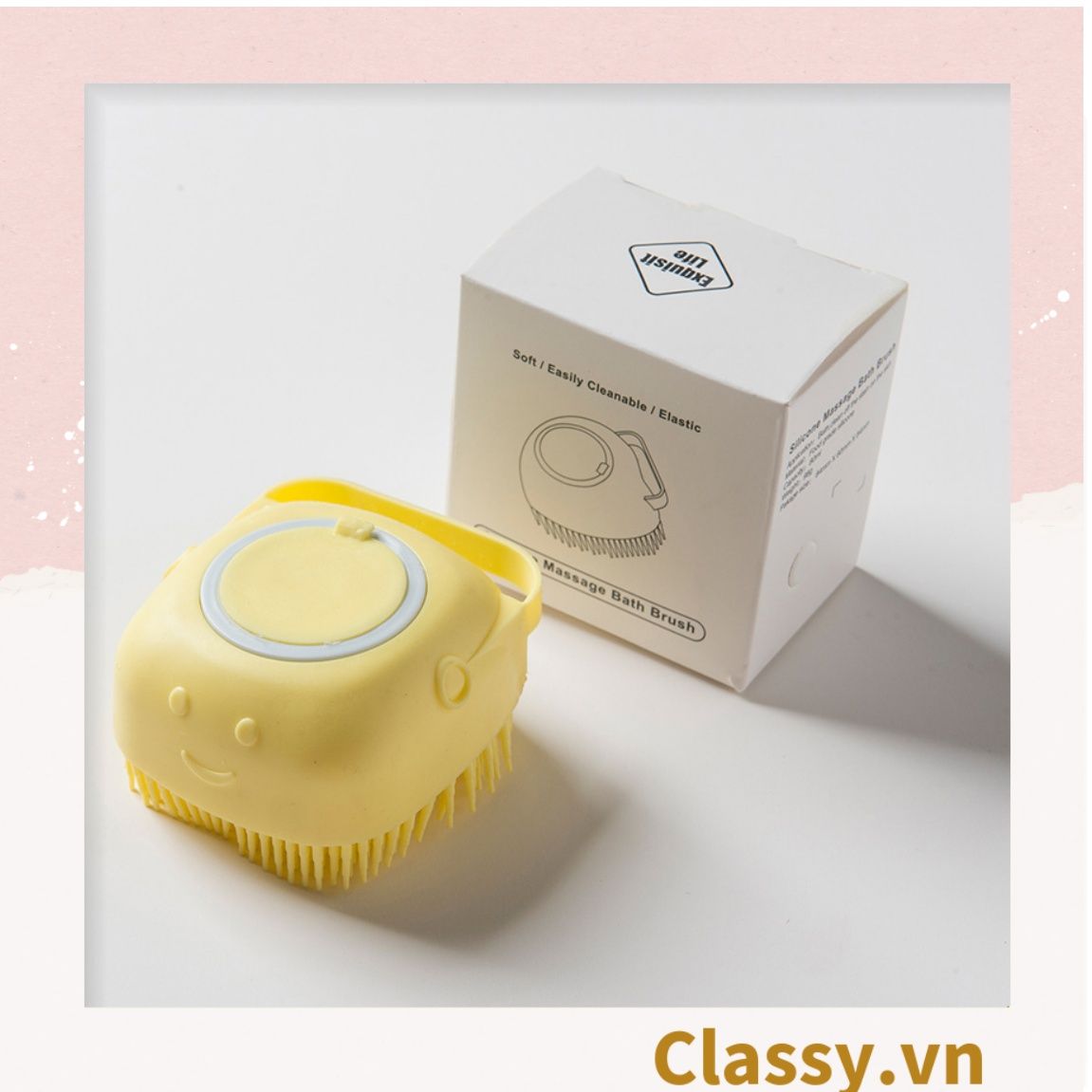  [GIAO HÀNG 7-25 NGÀY]  Classy Bàn chải tắm silicon tạo bọt matxa, đầu lông mềm mại PK1424 
