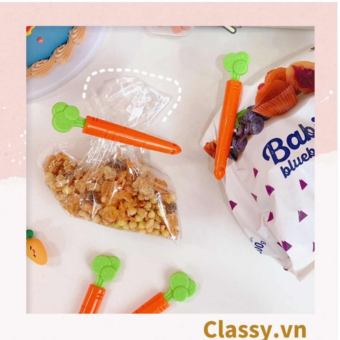  [GIAO HÀNG 7-25 NGÀY]  Classy Set 5 chiếc kẹp hàn miệng thực phẩm hình củ cà rốt tiện lợi PK1473 