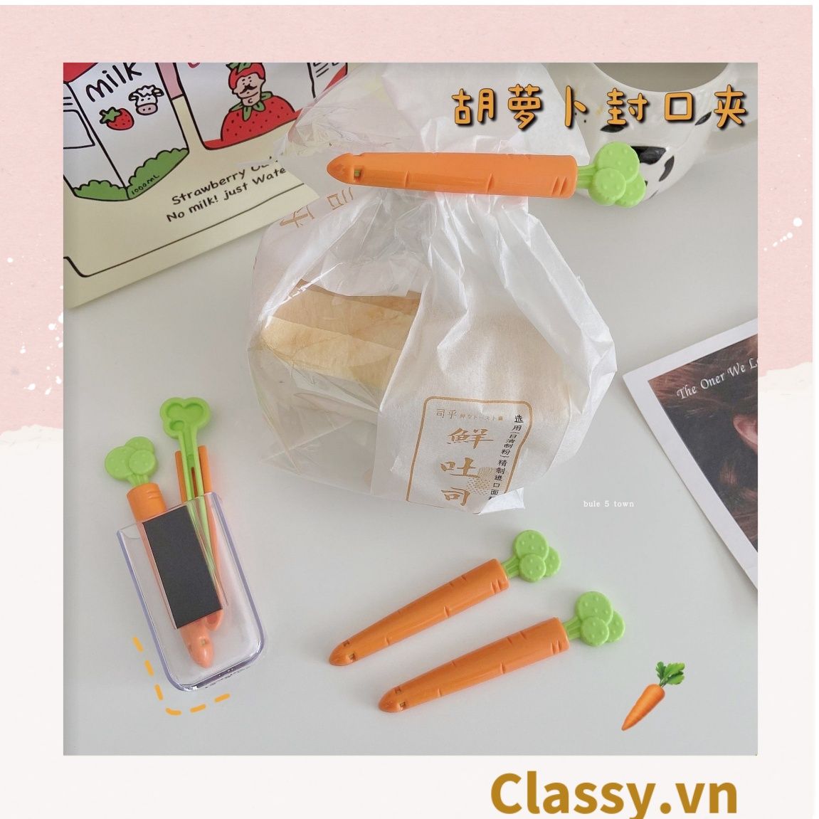 [GIAO HÀNG 7-25 NGÀY]  Classy Set 5 chiếc kẹp hàn miệng thực phẩm hình củ cà rốt tiện lợi PK1473 