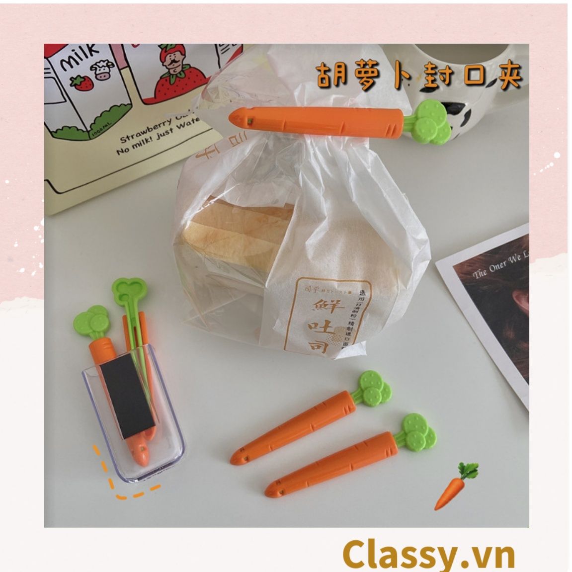  [GIAO HÀNG 7-25 NGÀY]  Classy Set 5 chiếc kẹp hàn miệng thực phẩm hình củ cà rốt tiện lợi PK1473 