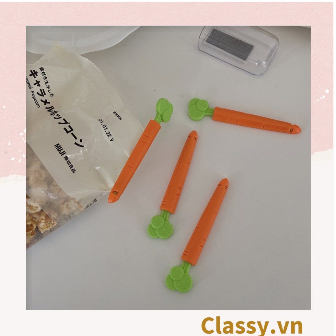  [GIAO HÀNG 7-25 NGÀY]  Classy Set 5 chiếc kẹp hàn miệng thực phẩm hình củ cà rốt tiện lợi PK1473 