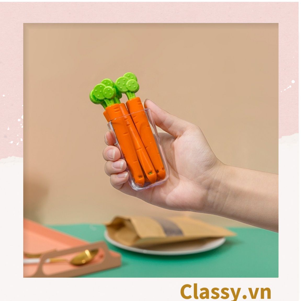  [GIAO HÀNG 7-25 NGÀY]  Classy Set 5 chiếc kẹp hàn miệng thực phẩm hình củ cà rốt tiện lợi PK1473 