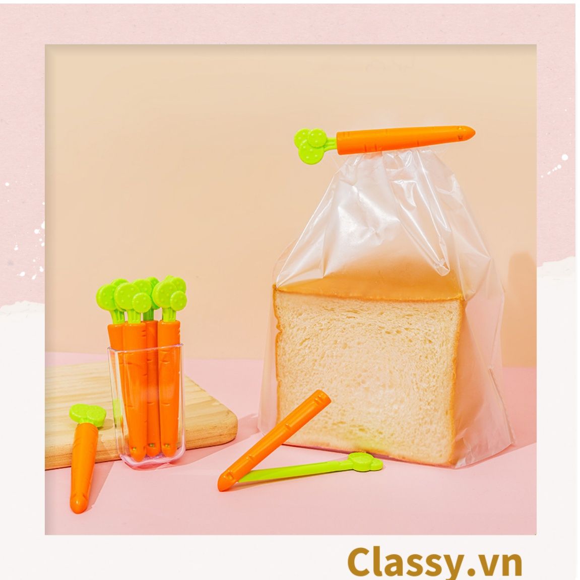  [GIAO HÀNG 7-25 NGÀY]  Classy Set 5 chiếc kẹp hàn miệng thực phẩm hình củ cà rốt tiện lợi PK1473 