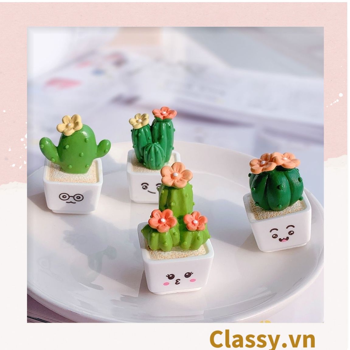  Classy Chậu cây xương rồng mini bằng nhựa, trang trí bàn làm việc, bàn học, decor phòng PK1489 