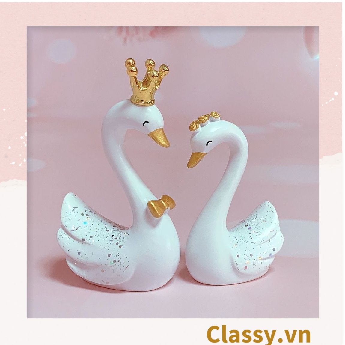  Classy Bộ 2 con thiên nga bằng sứ cao cấp, trang trí bàn làm việc, bàn học, decor phòng PK1490 