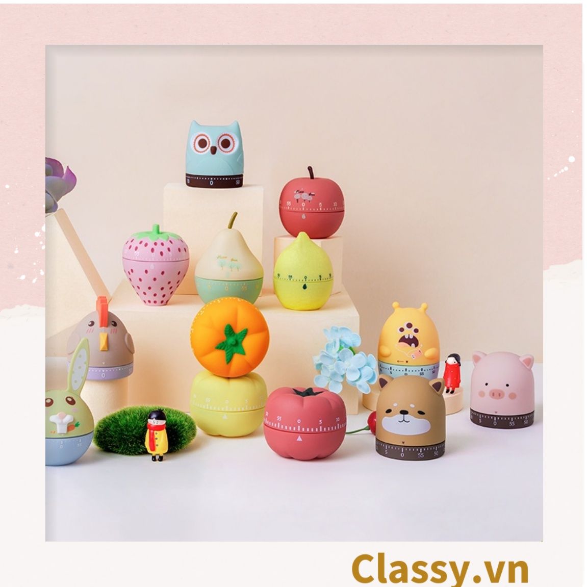  [GIAO HÀNG 7-25 NGÀY]  Classy Đồng hồ hẹn giờ xoay 360 độ 60 phút, họa tiết trái cây dễ thương PK1491 
