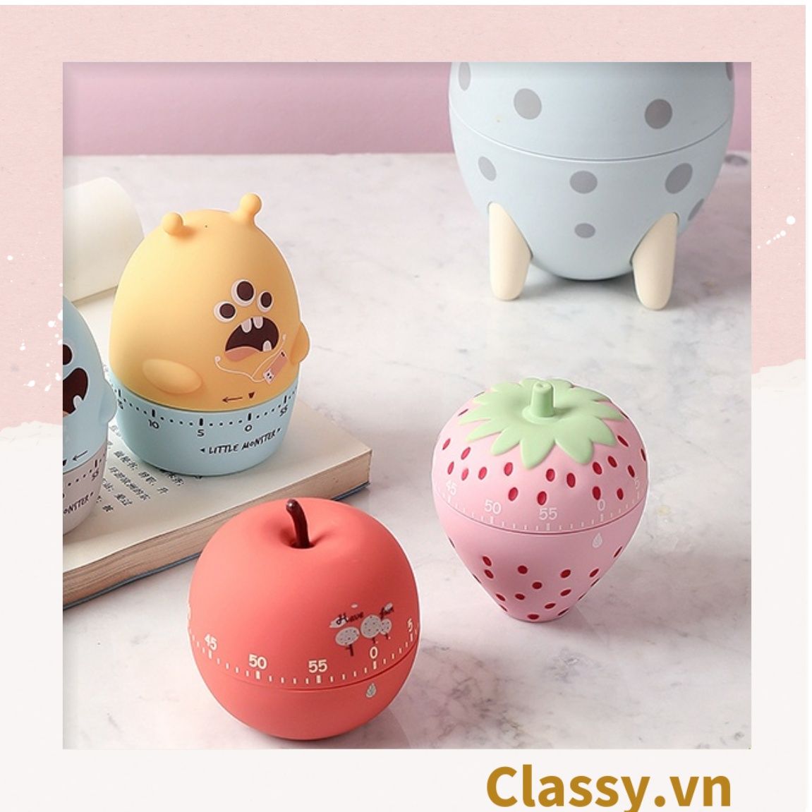  [GIAO HÀNG 7-25 NGÀY]  Classy Đồng hồ hẹn giờ xoay 360 độ 60 phút, họa tiết trái cây dễ thương PK1491 