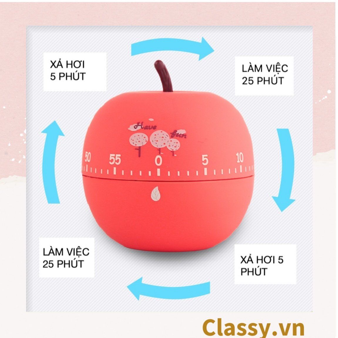  [GIAO HÀNG 7-25 NGÀY]  Classy Đồng hồ hẹn giờ xoay 360 độ 60 phút, họa tiết trái cây dễ thương PK1491 