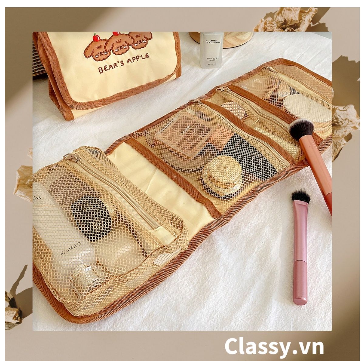  [GIAO HÀNG 7-25 NGÀY] Classy Túi đựng mỹ phẩm, đồ trang điểm, du lịch nhiều ngăn có quai xách PK1498 
