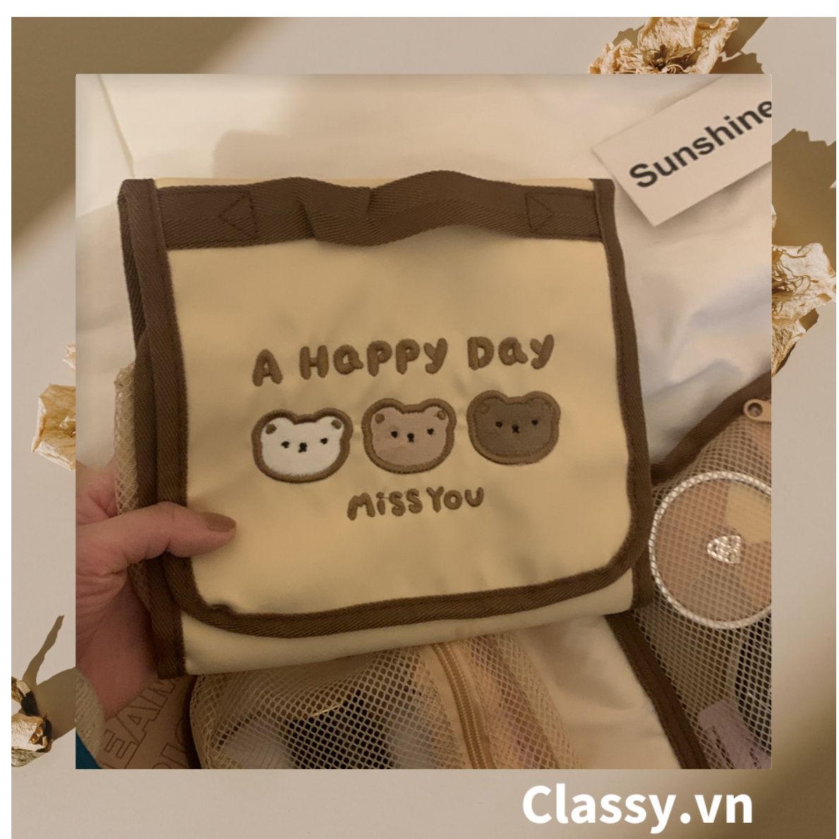  [GIAO HÀNG 7-25 NGÀY] Classy Túi đựng mỹ phẩm, đồ trang điểm, du lịch nhiều ngăn có quai xách PK1498 