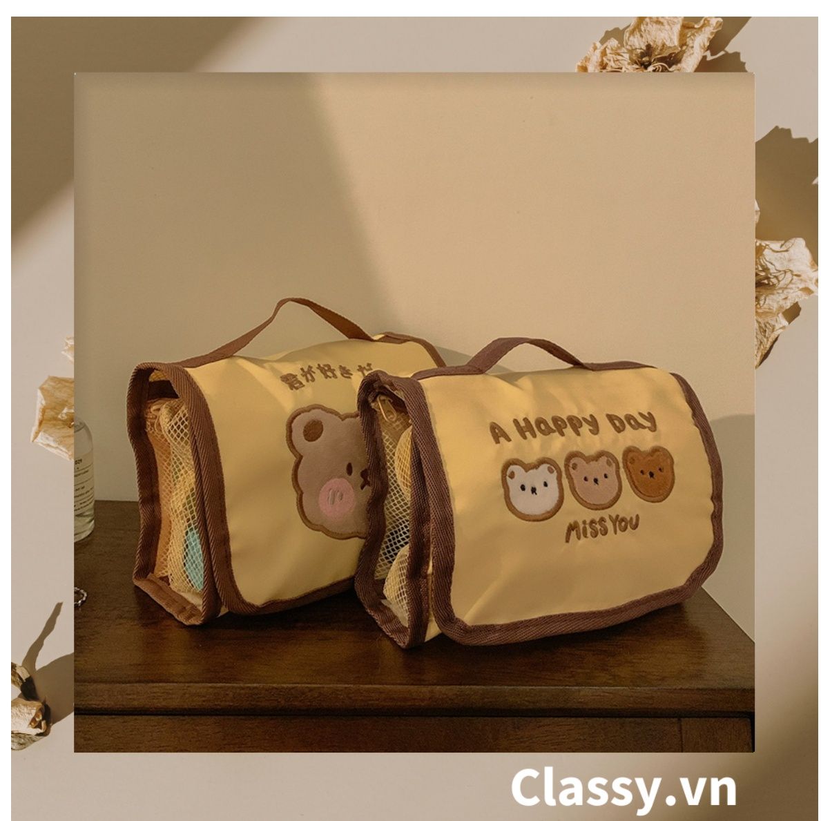  [GIAO HÀNG 7-25 NGÀY] Classy Túi đựng mỹ phẩm, đồ trang điểm, du lịch nhiều ngăn có quai xách PK1498 