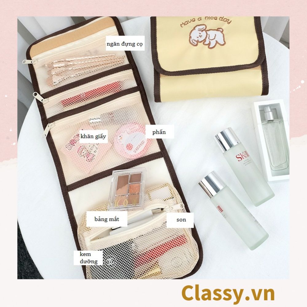  [GIAO HÀNG 7-25 NGÀY] Classy Túi đựng mỹ phẩm, đồ trang điểm, du lịch nhiều ngăn có quai xách PK1498 