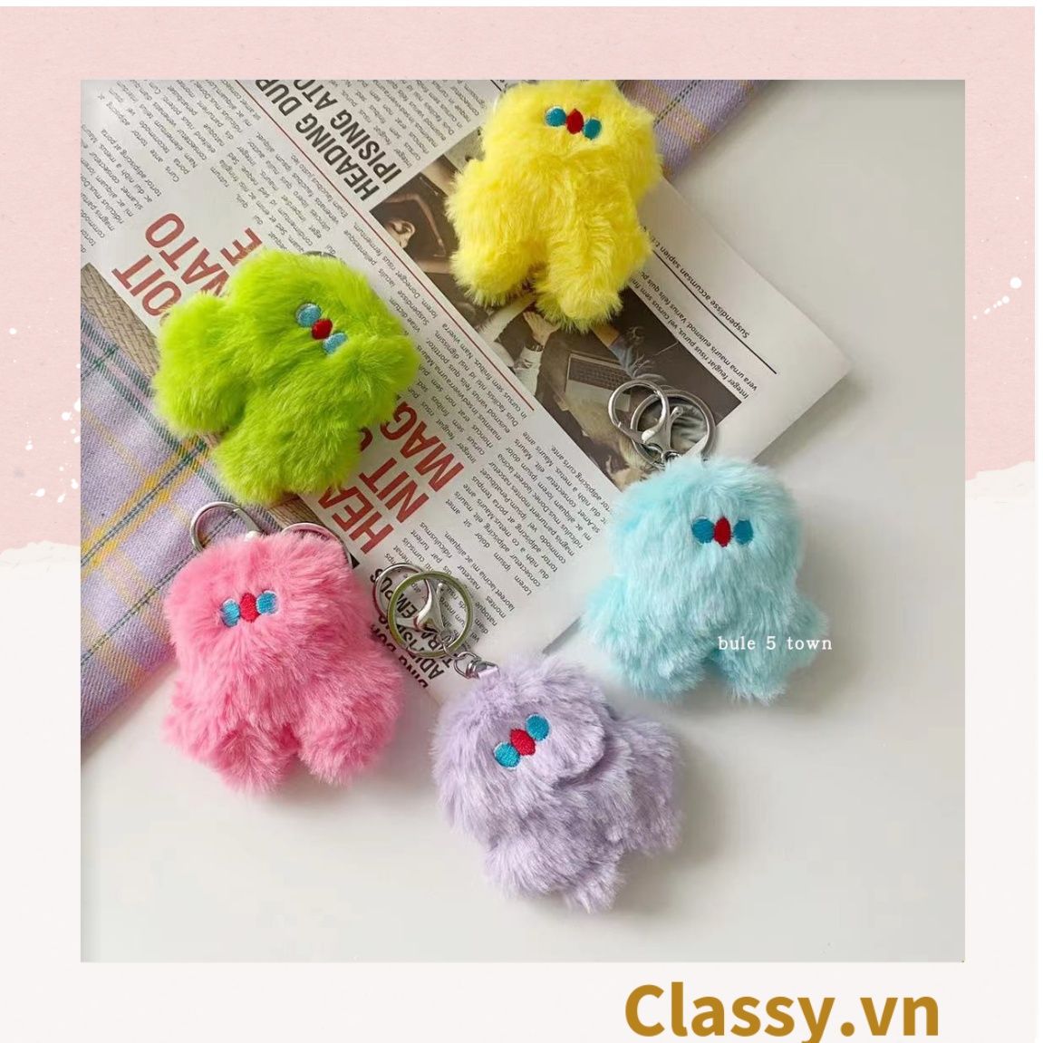  Classy Móc khóa búp bê lông Little Monster gắn túi xách, chìa khóa, điện thoại PK1502 