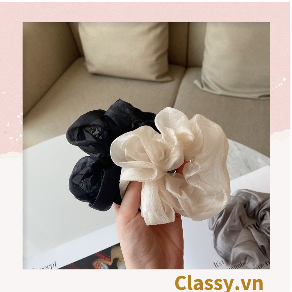  Classy Dây cột tóc, Scrunchies vải voan phong cách hàn quốc PK1505 