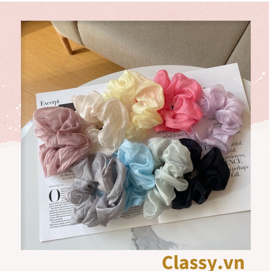  Classy Dây cột tóc, Scrunchies vải voan phong cách hàn quốc PK1505 