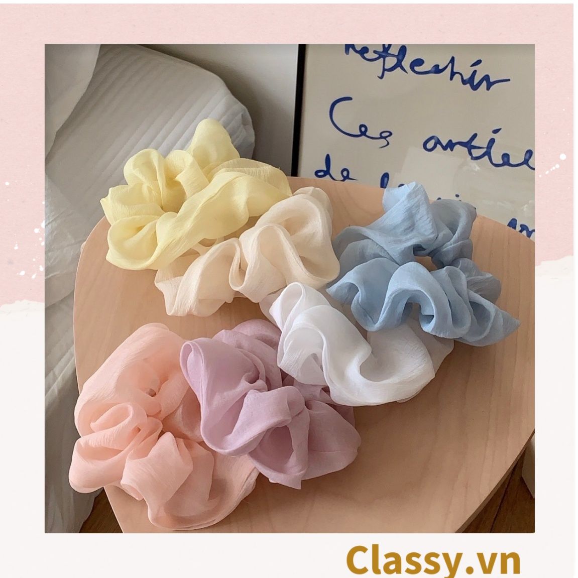  Classy Dây cột tóc, Scrunchies vải voan phong cách hàn quốc PK1505 