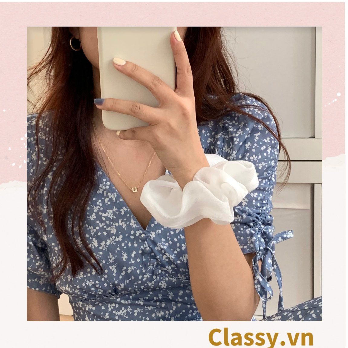  Classy Dây cột tóc, Scrunchies vải voan phong cách hàn quốc PK1505 