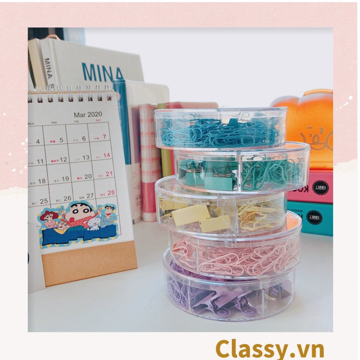  [GIAO HÀNG 7-25 NGÀY]  Classy Ghim giấy, kẹp giấy hộp bốn ngăn, màu sắc đa dạng văn phòng phẩm tiện lợi PK1506 
