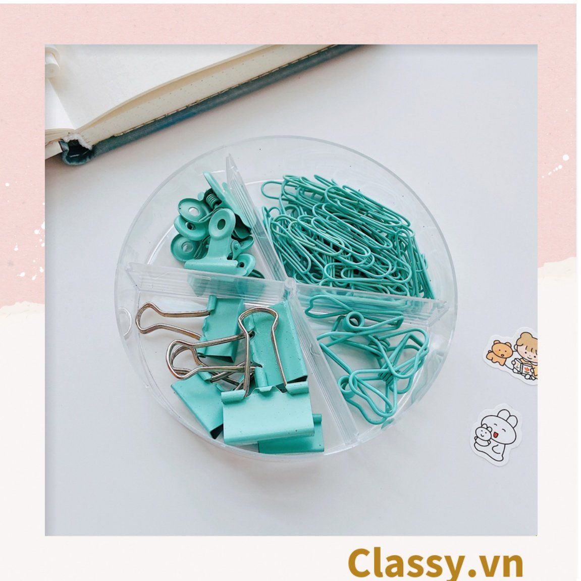  [GIAO HÀNG 7-25 NGÀY]  Classy Ghim giấy, kẹp giấy hộp bốn ngăn, màu sắc đa dạng văn phòng phẩm tiện lợi PK1506 
