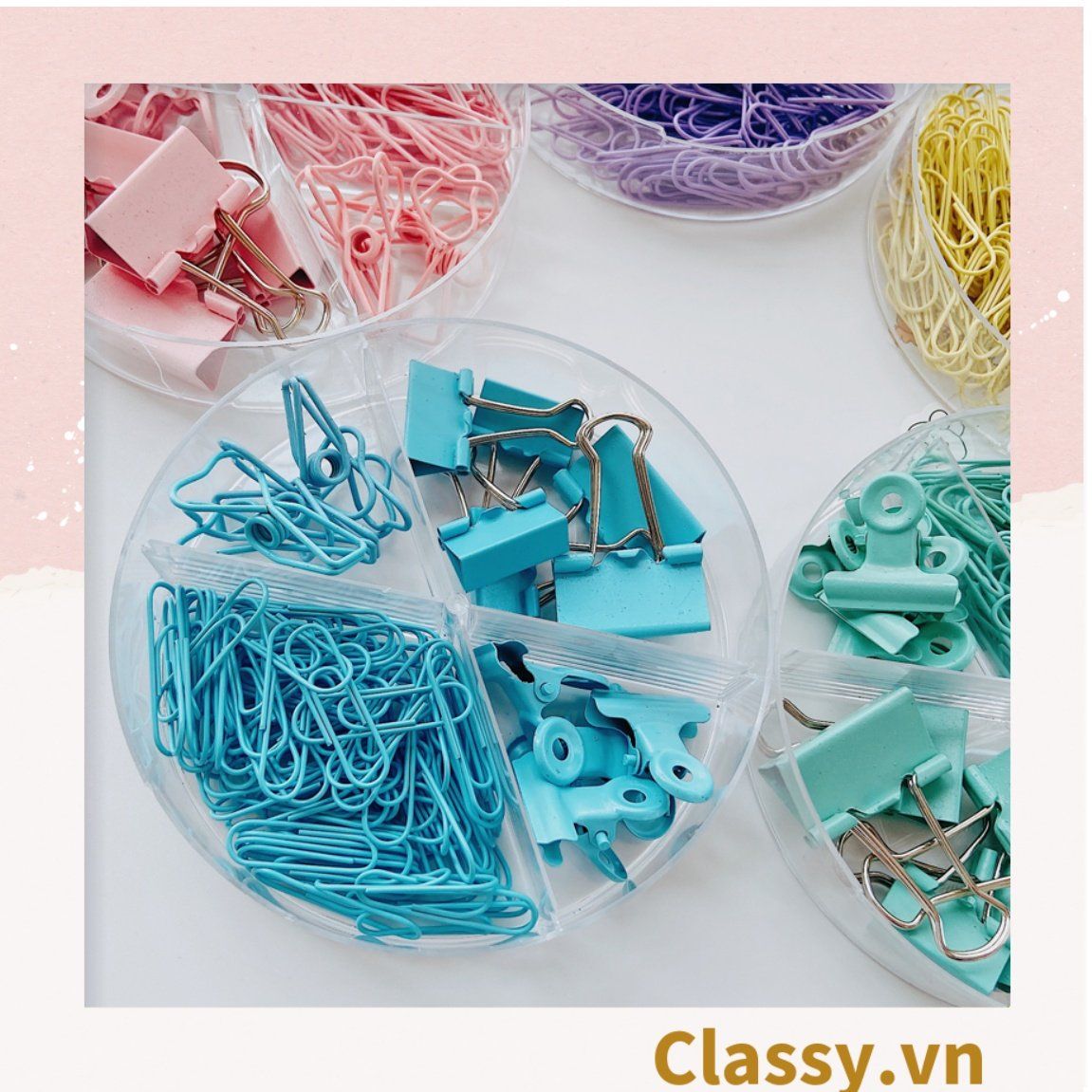  [GIAO HÀNG 7-25 NGÀY]  Classy Ghim giấy, kẹp giấy hộp bốn ngăn, màu sắc đa dạng văn phòng phẩm tiện lợi PK1506 